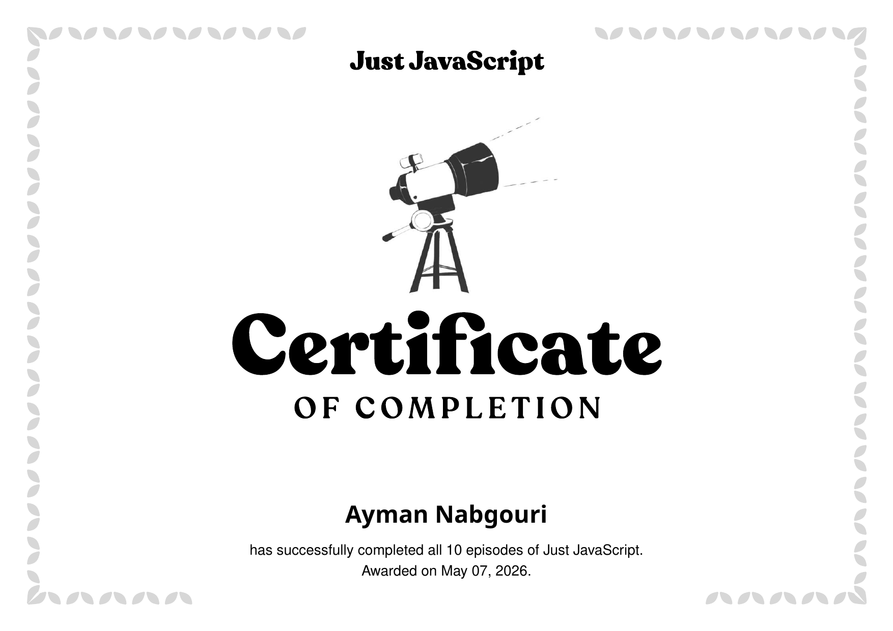 Just JavaScript certificate