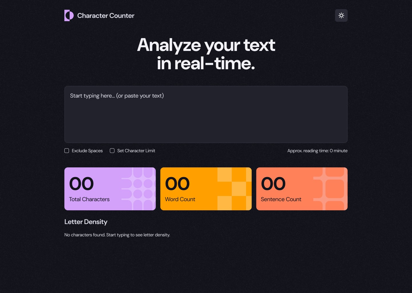 Screenshot of Character Counter Web App